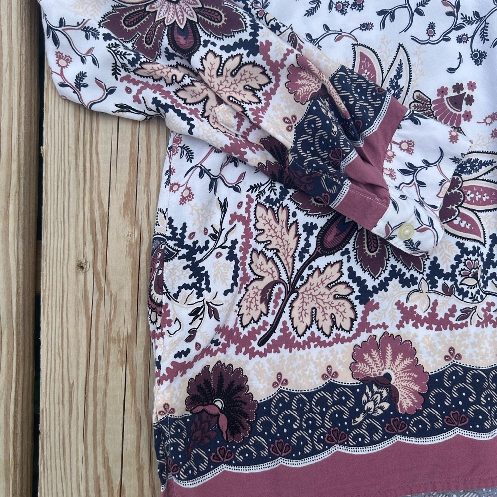 LOFT‎ Top Blouse Womens Small Multicolor Floral Popover Rayon Long Sleeve Casual - Picture 5 of 14